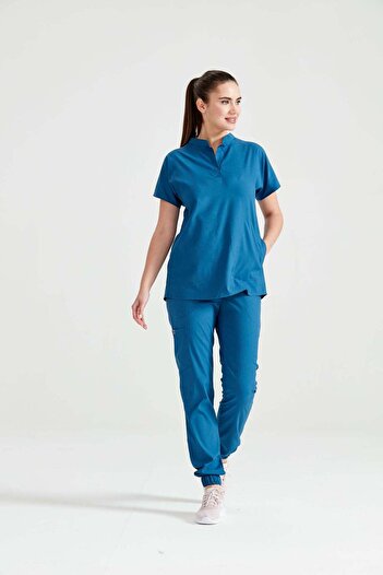 DEMOTEKS Bluza Medicala Petrol Unisex Activity – Scrub Top Uniforma Asistenta si Doctor