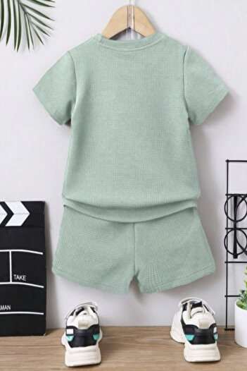 Bubito Waffle Visual Pocket Detailed Cotton Summer Baby Kids Shorts Set-Light Green