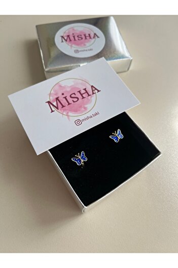 Misha Takı Aksesuar Mavi Kelebek Çelik Çocuk Küpesi