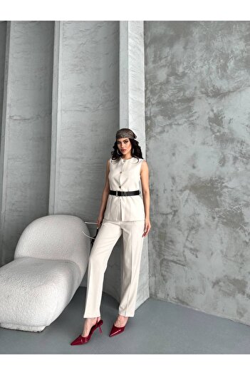 ZF BUTİK Vest Pants Belted Double Suit