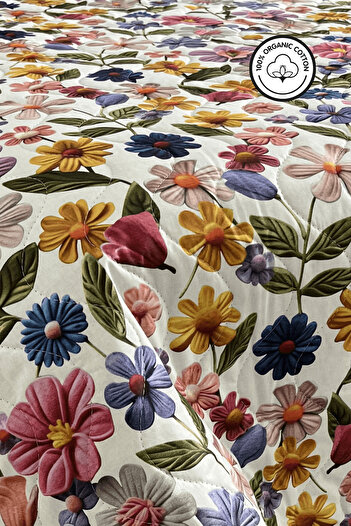 NANOSOFT %100 Pamuk Kapitone Dijital Baskılı Yatak Örtüsü – Botanic Bloom Çift Kişilik 200x230 cm