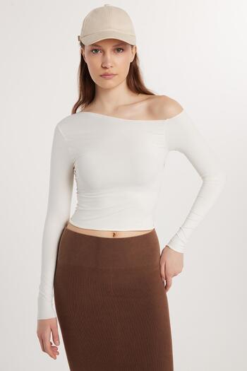 Tudors Women's Slim Fit Slim Fit Shoulder Detailed Ecru Blouse