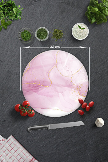 Decorita Glass Cutting Board - Glass Cutting Table |   Pink Gold Pattern |   Diameter32Cm