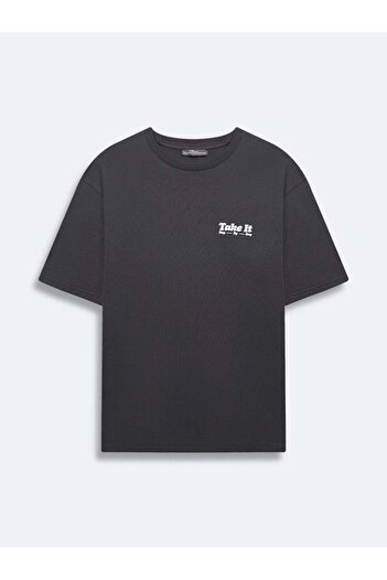 Ltb Basic Back Printed Relaxed Cut Loose Anthracite T-Shirt
