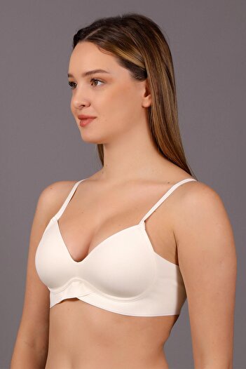 Niket Life Seamless Non-Padded Covered No Underwire Cross Cut Waist B Cup Basic Bra ECRU