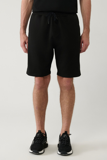 Avva Men's Black Side Pocket Knitted Cotton 2 Thread Casual Shorts E 003602