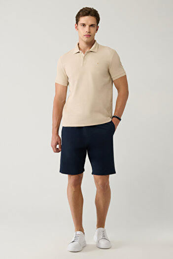 Avva Men's Navy Blue Side Pocket Knitted Cotton 2 Thread Casual Shorts E003602
