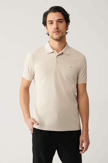 Avva Men's Beige 100% Cotton Cool Polo Neck T-Shirt E001004