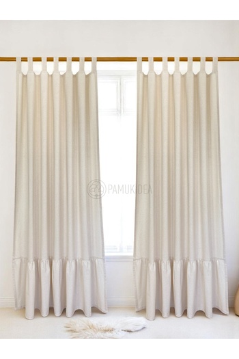pamukidea Biritli Skirt Frilly 100% Cotton Natural Buldan Linen Rustic Curtain - Single Wing - (En X Size)