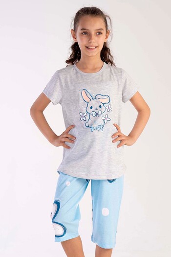 VİENETTA Girl's Short Sleeve Capri Pajama Set, 212481
