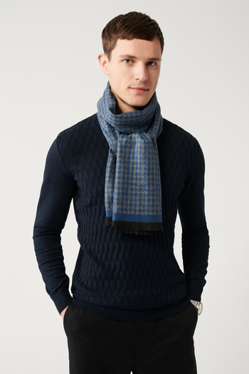 Avva Men's Navy Blue Half Turtleneck Cotton Knitwear Sweater E 005106