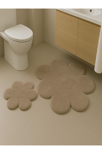 ALgorand Home Flower Patterned Cream Carpet Soft Living Room Carpet Modern Minimalist Decorative Carpet Set of 2 (60X60-80X80)
