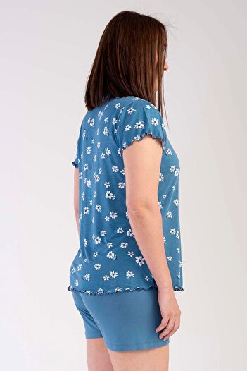 VİENETTA Kadın Vıscon Büyük Beden V Yaka Kısa Kol Şortlu Pijama Takım , 212389