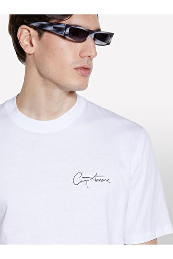 Sisley 100% Cotton Printed Crew Neck Regular Fit T-Shirt Men's White T-Shirt - 325P3I1Xs1047
