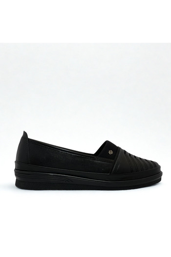 Flexter Women's Black Orthopedic Sole Loafer Shoes with Stitching Detail