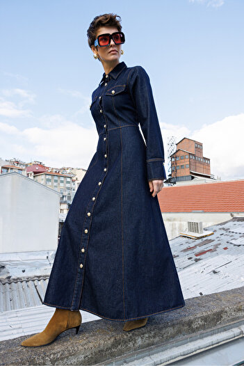 KUAD Rochie din denim cu cusături