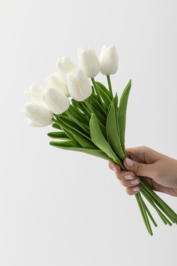 DEFORA Buchet de lalele umede artificiale, 8 bucăți, textura reală, alb