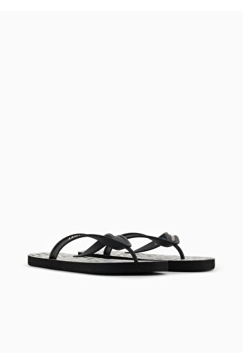 Armani Exchange Ανδρικά και γυναικεία επίπεδα και άνετα σανδάλια με λογότυπο της μάρκας, μαύρα-άσπρα, με υφή, παραλλαγή XUQ002 XV676-N814.