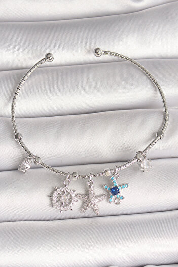 Skygo Silver Color Zircon Stone Starfish Motif Women's Bracelet