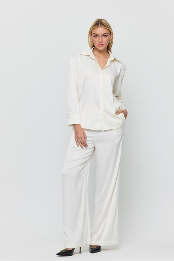 TREND KOMBİN White Pleated Satin Palazzo Trousers - Modern & Stylish Design