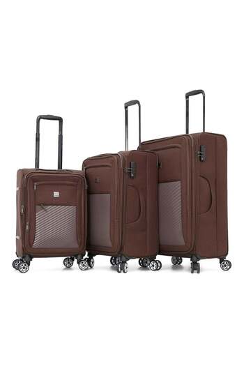 Titan Softside Luggage Trolley Bag 3 Pieces Set With Double Spinner Wheels,Coffee (S-20, M-24, L-28