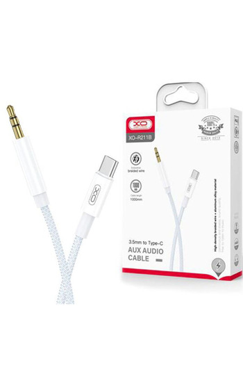 REDz Accessories Auxiliary Audio Cable, Type-C to 3.5mm Jack, Model XO NB-R211B, Braided Textile, White