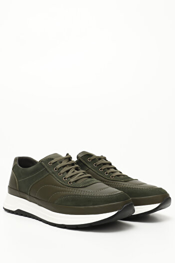 GÖNDERİ(R) Khaki Antique Gön Platinum Genuine Leather Round Toe Lace Up Casual Men's Sneaker 42039