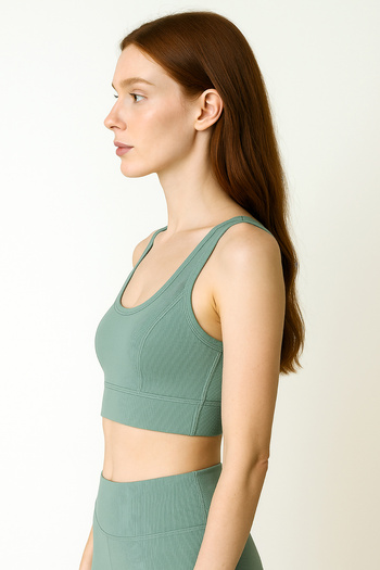 HNX Thick Strap Recovery Ripped Sports Bustier |   Oil Green