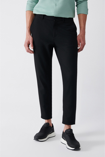 Avva Men's Black Side Pocket Soft Button Flexible Chino Pants B 003027