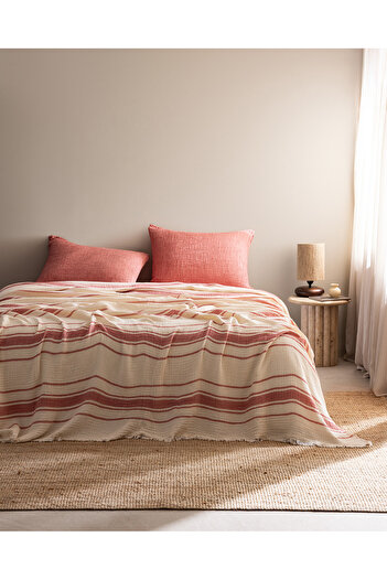 Madame Coco Clair Muslin Single 100% Cotton Pique Set - Ecru/Red