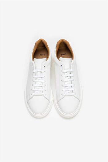 BOSS Erkek Marka Logolu Bağcıklı Kaydırmaz Tabanlı Günlük Beyaz Sneaker 50497887-100