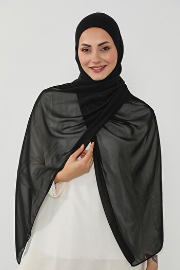 Aisha's Design Πρακτικό σάλι από σιφόν με χτενισμένο βαμβάκι, PS-53, Μαύρο