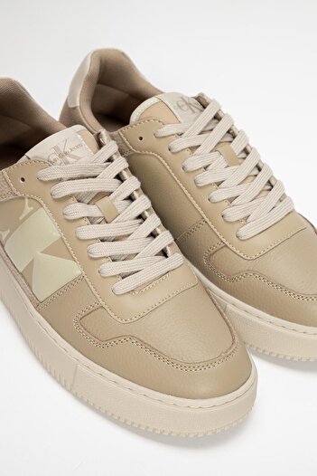 Calvin Klein Erkek Rahat Düz Taban Düşük Bilekli Deri Bej Sneaker YM0YM01161-0GA