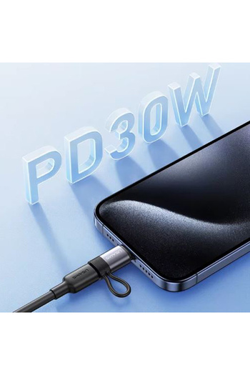 REDz Accessories Adaptor Lightning la Type-C, Model US-SJ677, Putere 30W, Inel anti-pierdere, Gri