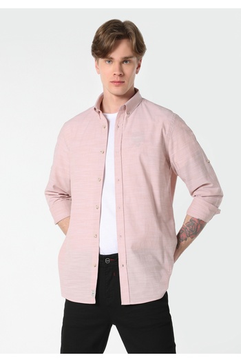 Colin's Regular Fit Shirt Neck Plain Men's Pink Roll-Up Shirt