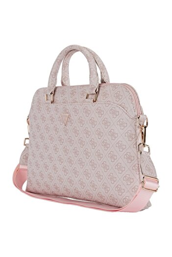 Guess Laptop Bag 15 inch, Grained Triangle Logo, -leather, Adjustable Strap, Guess, Pink