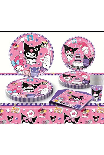 So Iconic 20 Kişilik 80 Parça Sanrio Kuromi Karakterli Doğum Günü Partisi Seti / Karton Tabak, Bardak, Peçete