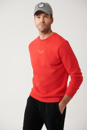 Avva Herren-Sweatshirt mit rotem Rundhalsausschnitt, 3-fädig, erhaben, bedruckt, A32y1273