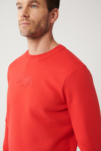 Avva Herren-Sweatshirt mit rotem Rundhalsausschnitt, 3-fädig, erhaben, bedruckt, A32y1273