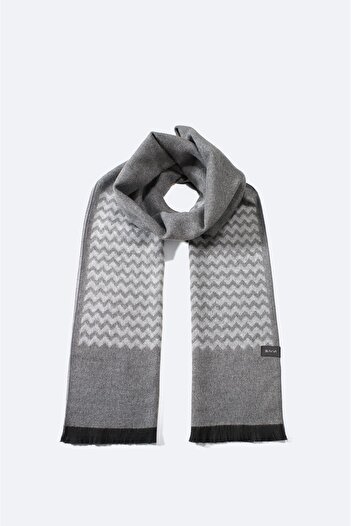 Avva Men's Gray Tasseled Patterned Shawl A32Y9414