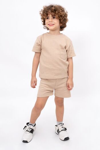 Bubito Waffle Visual Pocket Detailed Cotton Summer Baby Kids Shorts Set-Beige Unisex