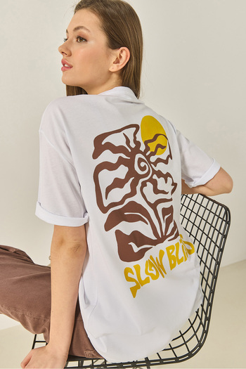 Bianco Lucci Damen-T-Shirt aus Baumwolle mit Blumen-Grafikdruck in Übergröße 60284050