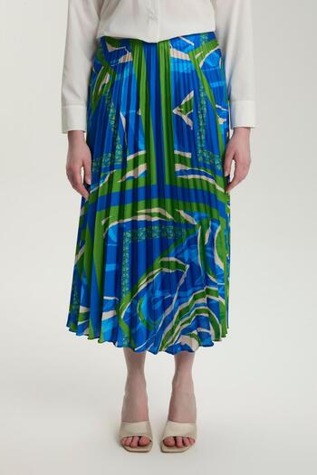 Zühre Patterned Blue Skirt Etk-0155