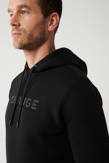 Avva Herren-Sweatshirt mit Kapuze, 3-fädig, Raster, Schwarz, A32y1240