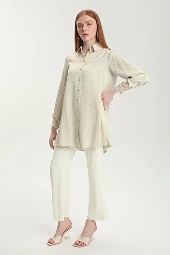 Zühre Jacquard Buttoned Stone Tunic T-1515