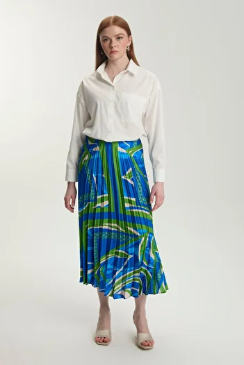 Zühre Patterned Blue Skirt Etk-0155