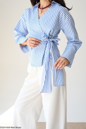 Osyday Women's Striped Satin Fabric Shirt Wide Cuff Tie-Up – Stylish and Modern New Season Design Qu Style