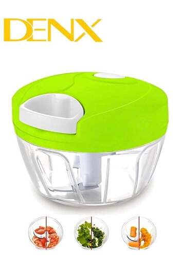 Denx Manual Food Chopper And Cutter With A Pull Cord For Chopping Onions, Garlic, And Vegetables, Green