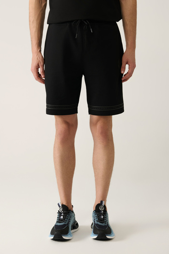 Avva Men's Black Jersey Fabric 2 Thread Knitted Shorts with Side Pockets A41Y3622