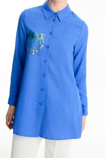 Zühre Sequin Detailed Indigo Shirt G-0101